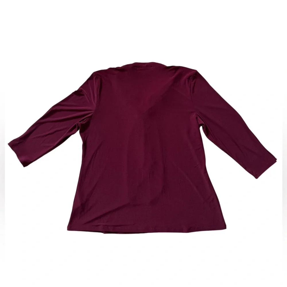 Burgundy Blouse Sz L Scarf Tie Top V Neck 3/4 Sleeve Office Career Preppy
